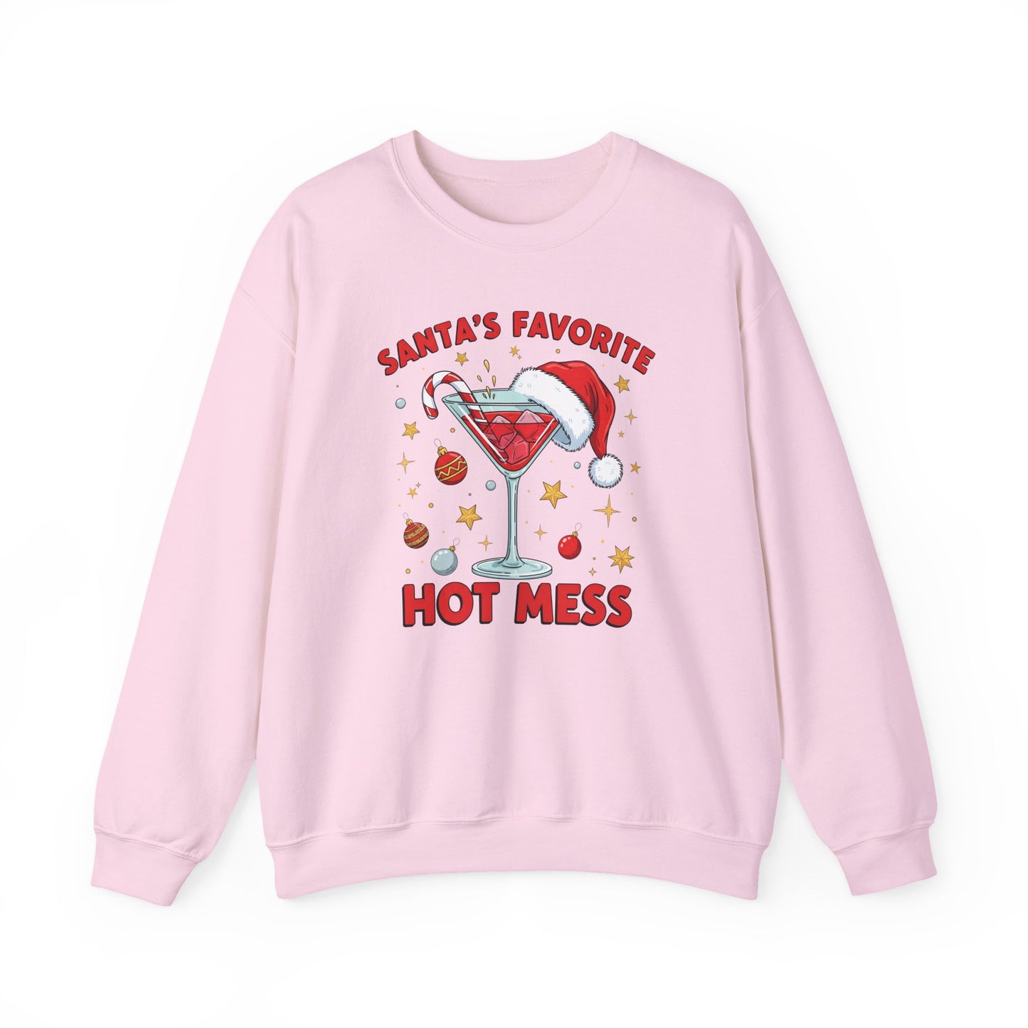 Crewneck Sweatshirt — "Santa's Favorite Hot Mess" Holiday Cocktail Sweatshirt