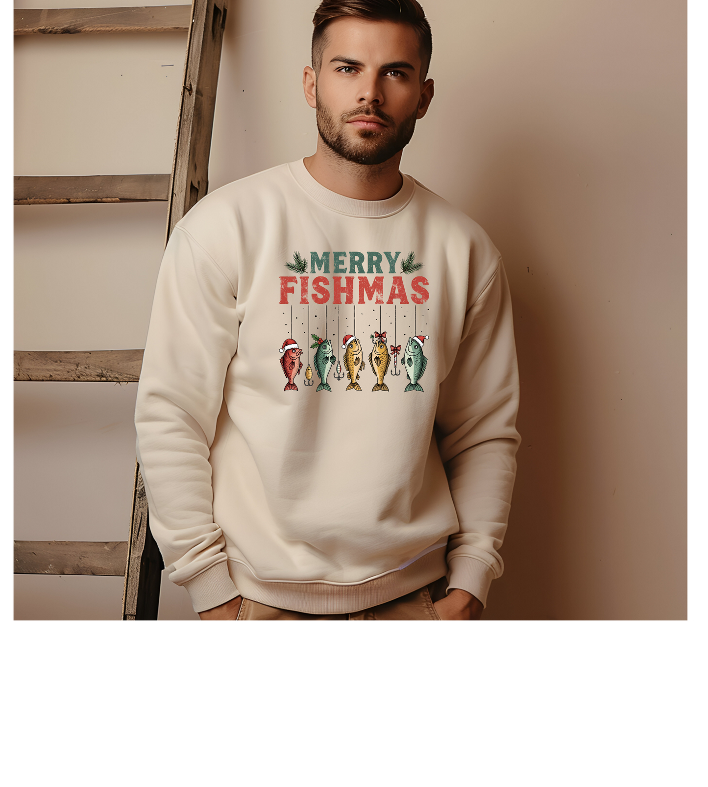 Merry Fishmas Sweatshirt - Funny Christmas Fishing Crewneck