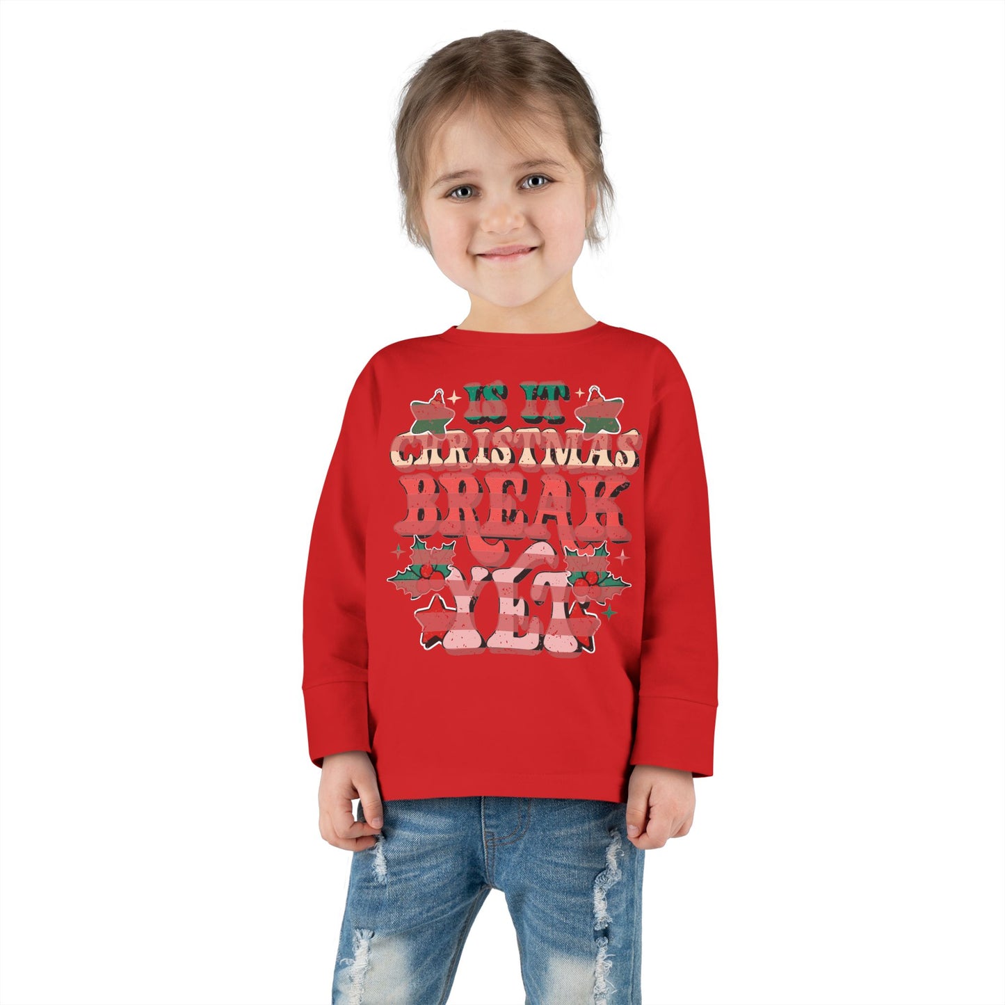 Toddler Long Sleeve Tee — Floral Striped Love Graphic
