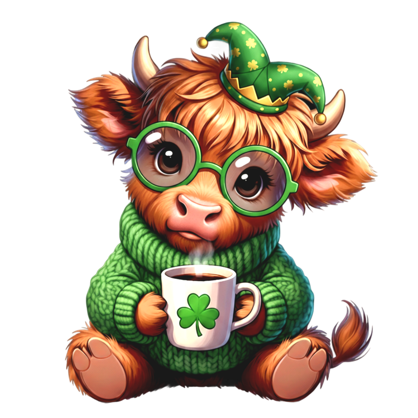 Cute Green Sweater Cow Holding Shamrock Mug
