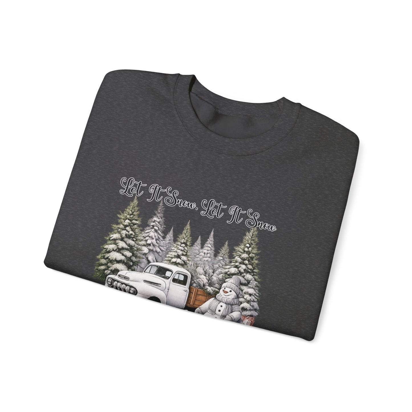Let It Snow Crewneck Sweatshirt — Vintage Truck & Snowman Holiday Sweatshirt