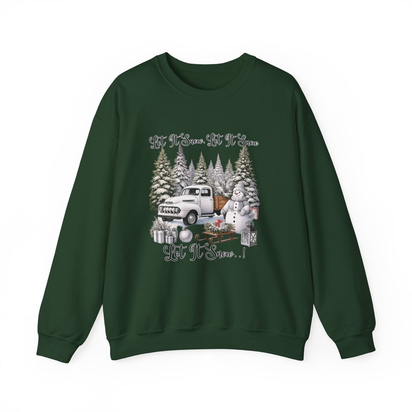Let It Snow Crewneck Sweatshirt — Vintage Truck & Snowman Holiday Sweatshirt