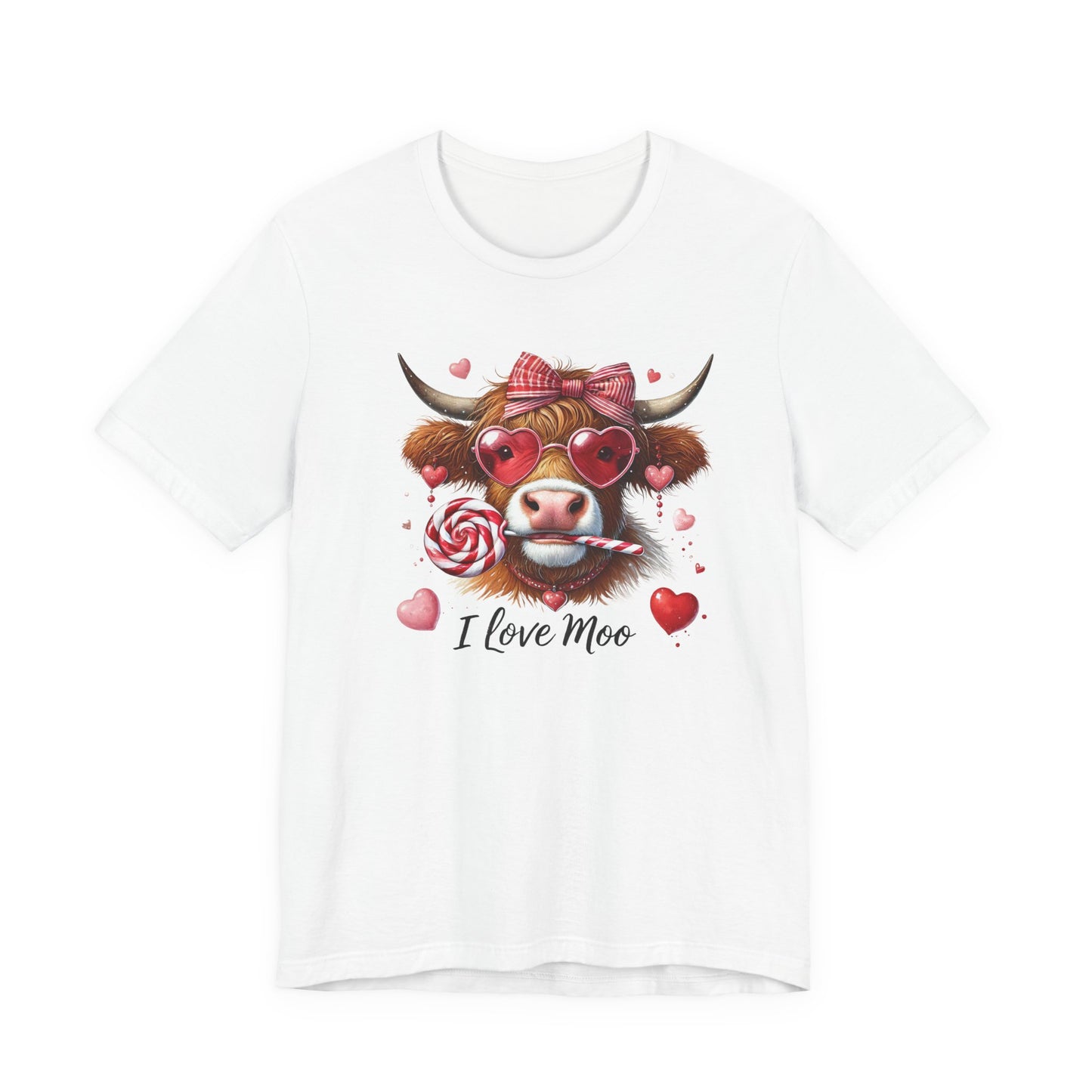“I Love Moo” Highland Cow Cute Heart & Candy Graphic Tee