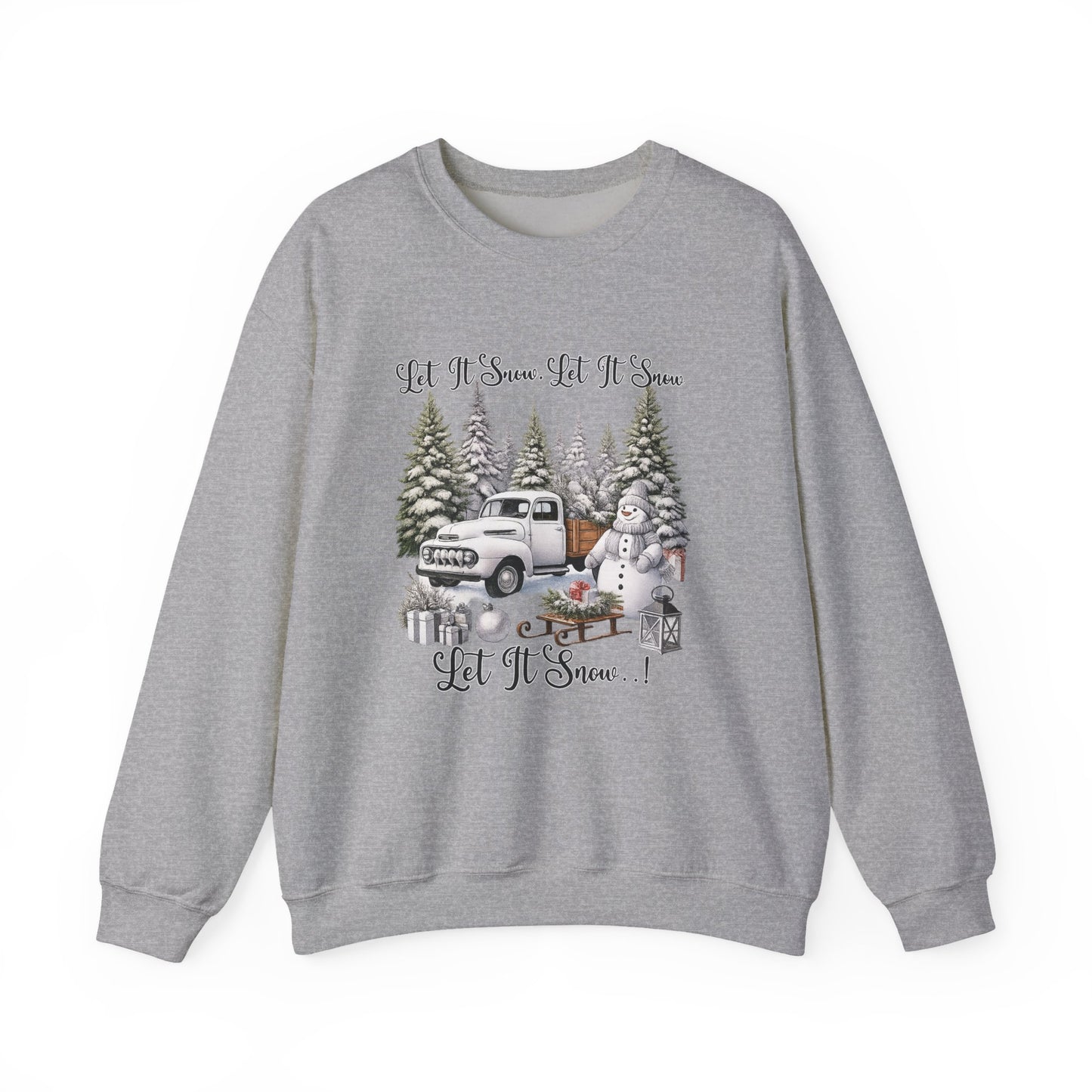Let It Snow Crewneck Sweatshirt — Vintage Truck & Snowman Holiday Sweatshirt