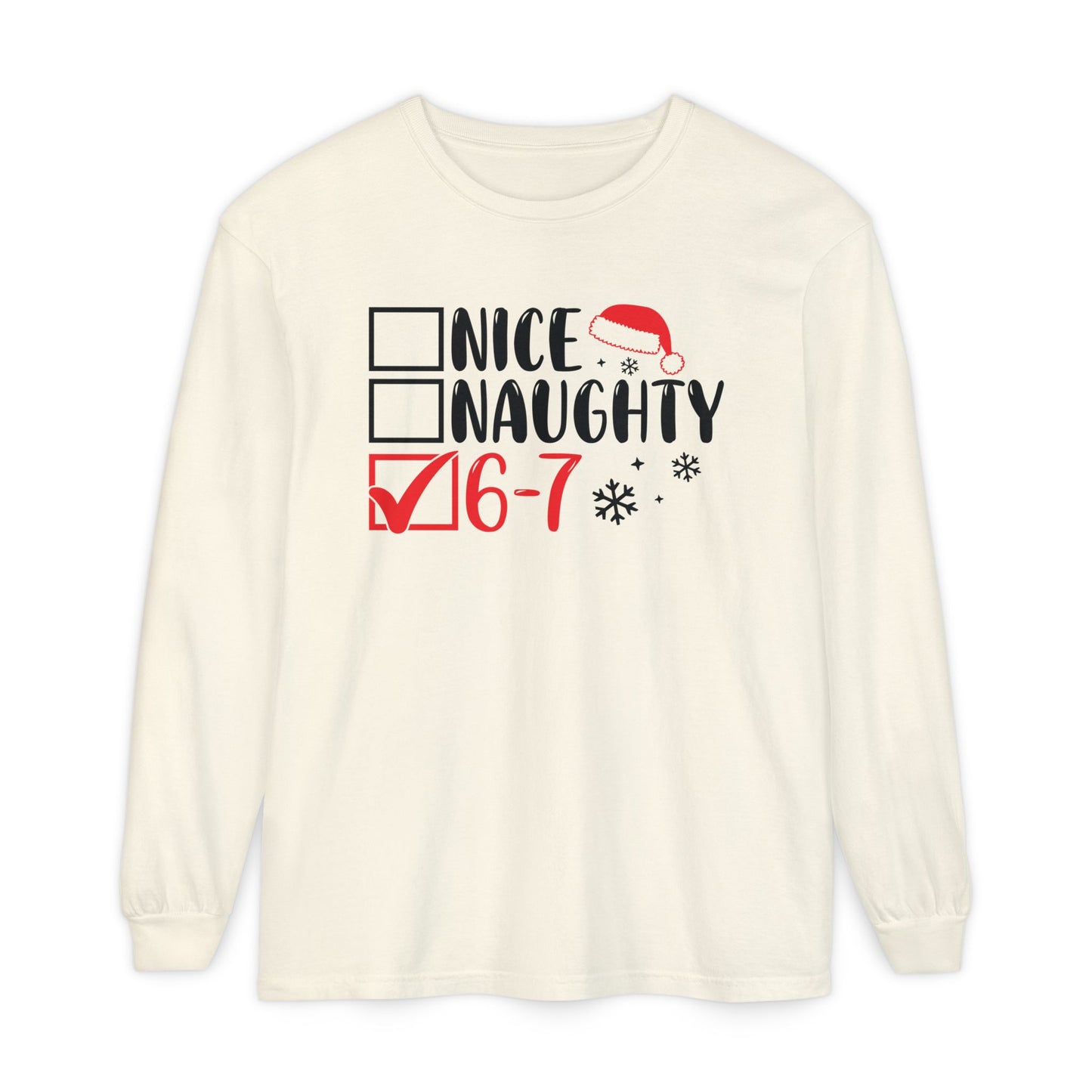 Nice Naughty 6-7 Checklist Long Sleeve T-Shirt | Christmas Santa Hat