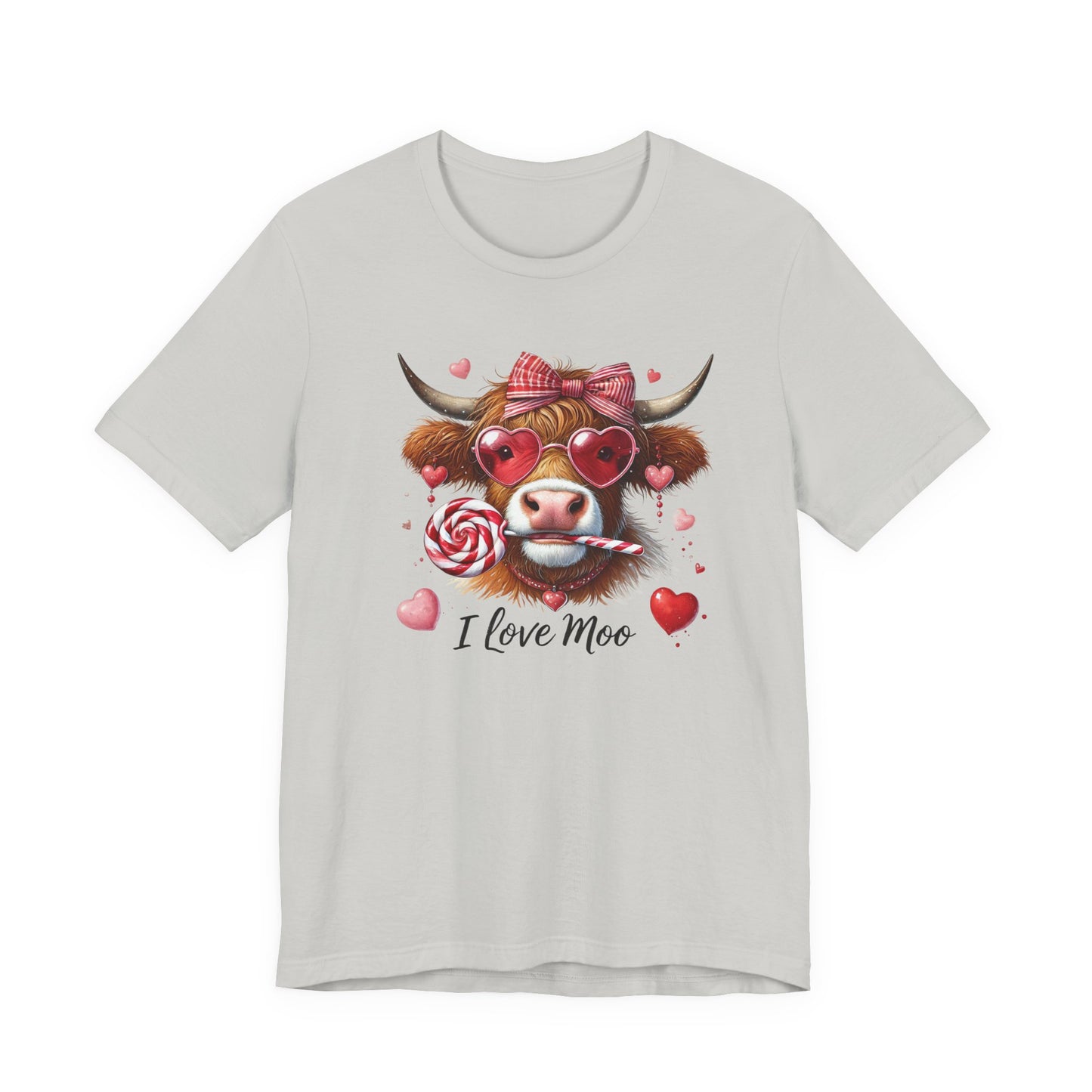 “I Love Moo” Highland Cow Cute Heart & Candy Graphic Tee