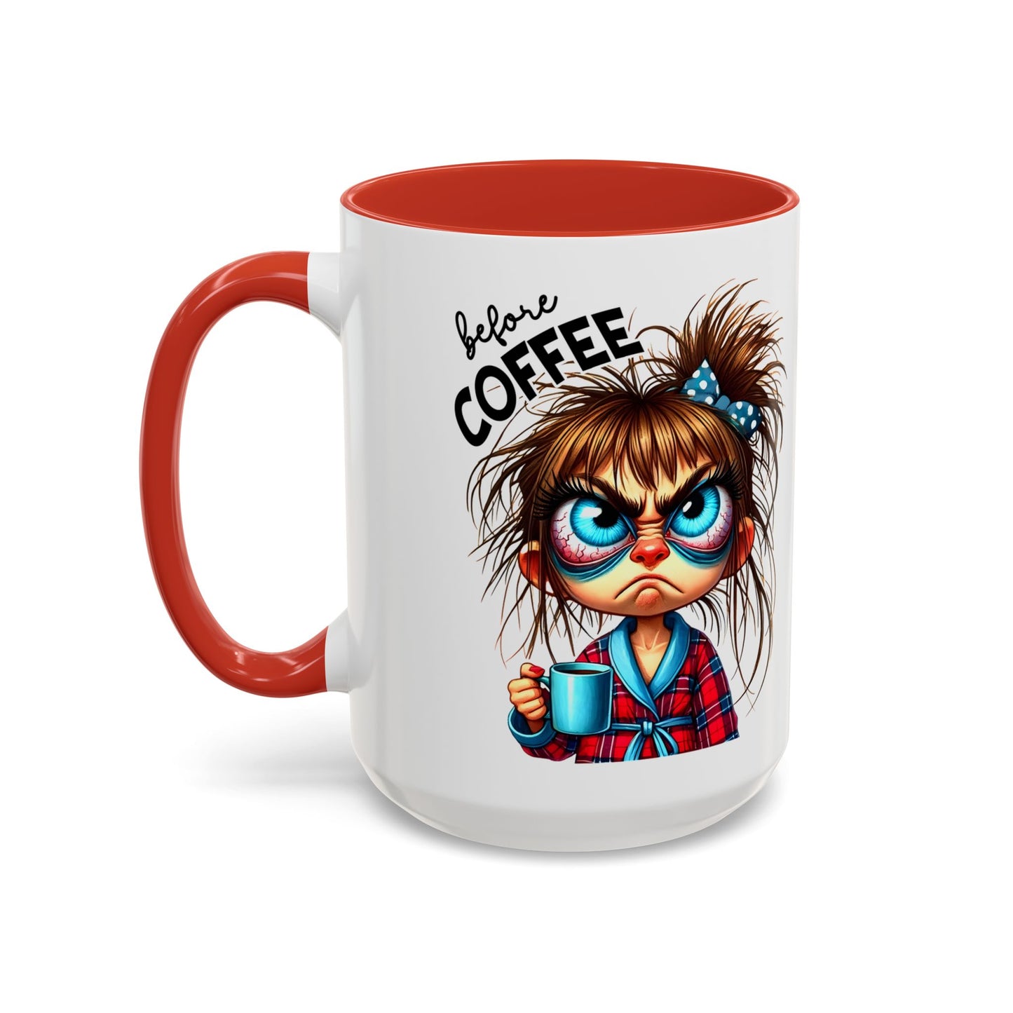 Fully Caffeinated Coffee Mug — Cute Messy Bun Girl Accent Mug (11/15oz)