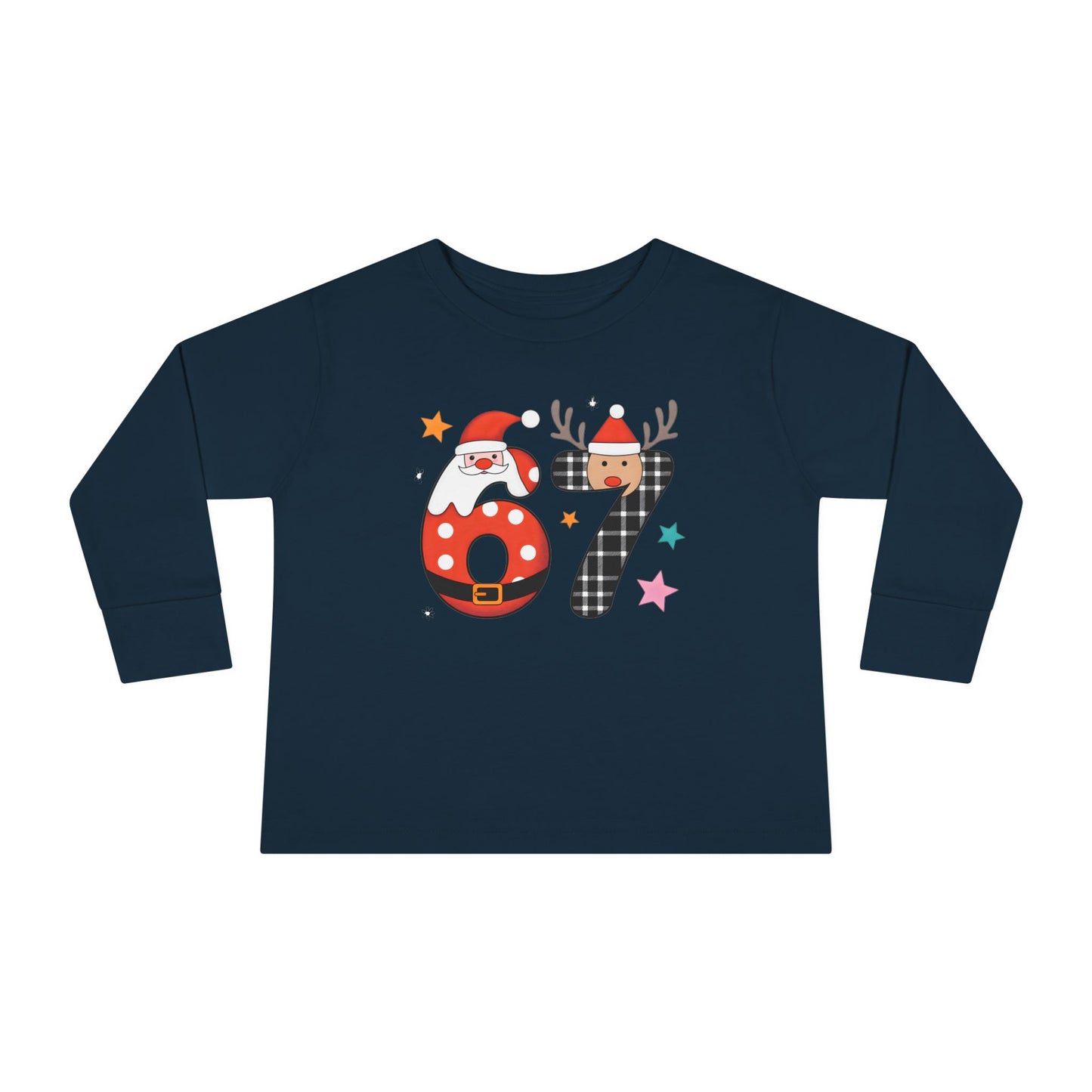 Toddler Long Sleeve Tee — Christmas 87 Santa & Reindeer Number Holiday Shirt