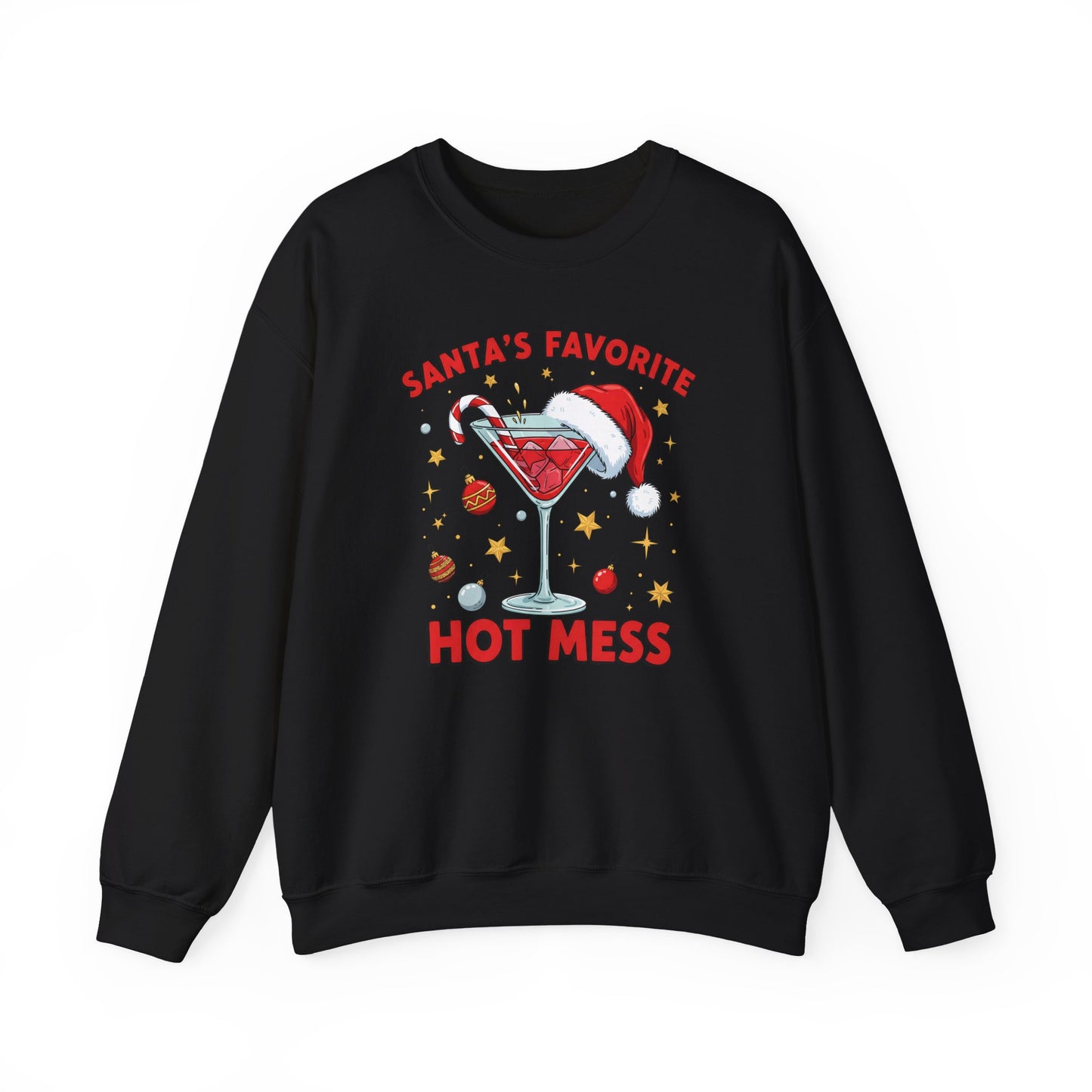Crewneck Sweatshirt — "Santa's Favorite Hot Mess" Holiday Cocktail Sweatshirt