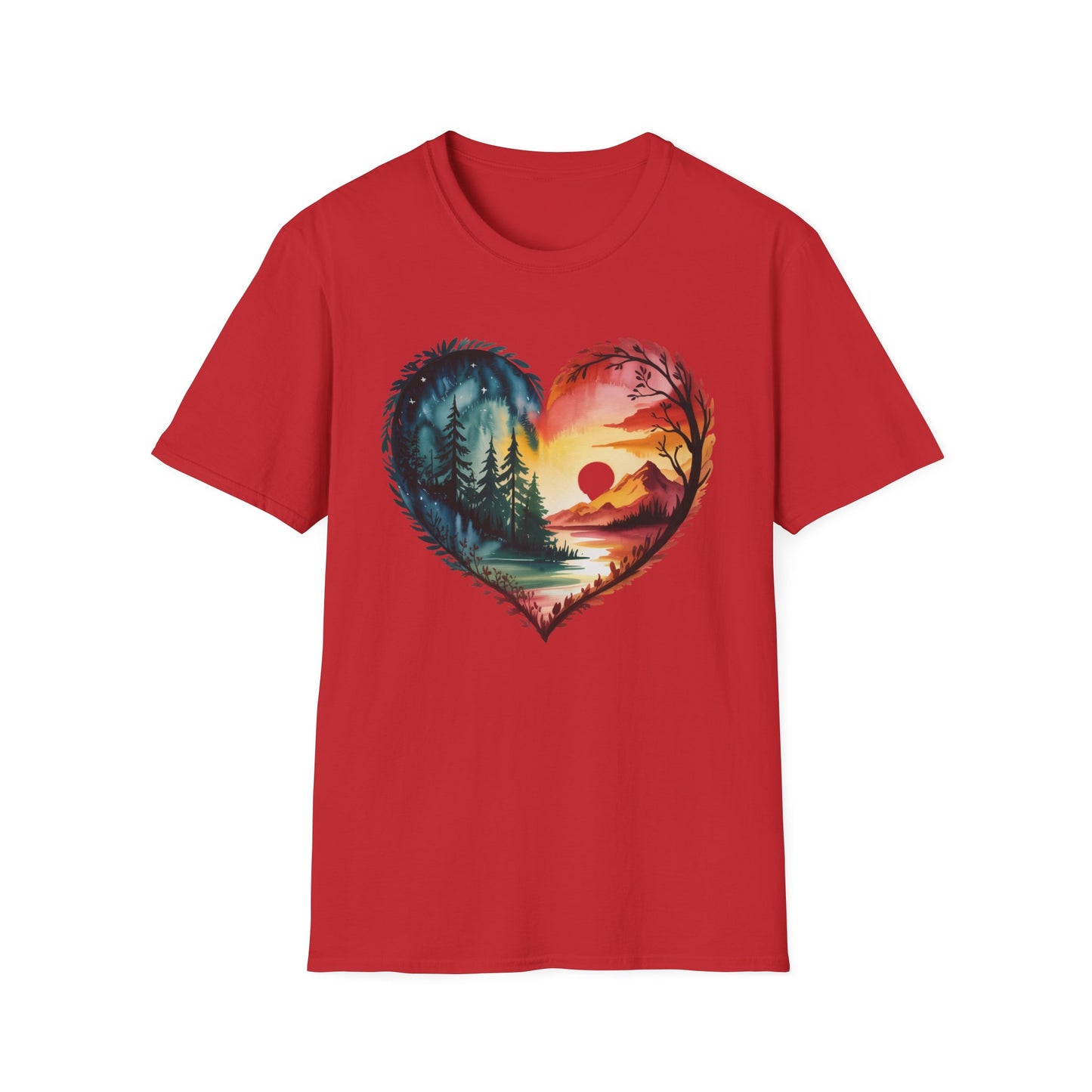 Heart Landscape T-Shirt — Sunrise & Forest Nature Graphic Tee
