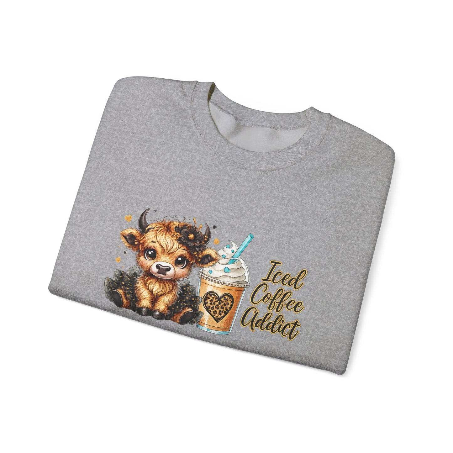 Iced Coffee Addict Sweatshirt — Cute Calf & Iced Coffee Graphic Crewneck