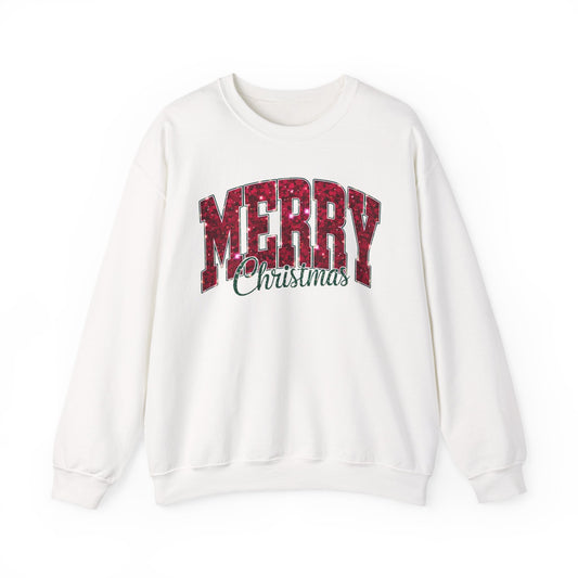 Christmas Sweatshirt — "Merry Christmas" Red Plaid Holiday Crewneck