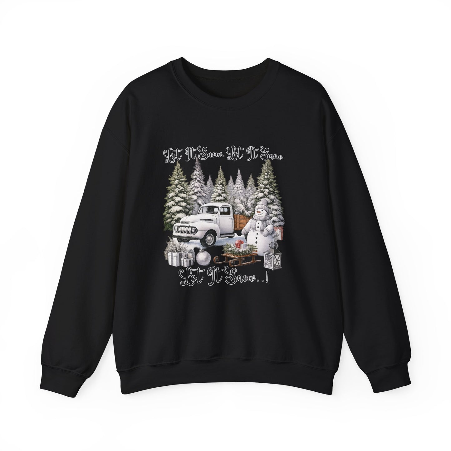 Let It Snow Crewneck Sweatshirt — Vintage Truck & Snowman Holiday Sweatshirt