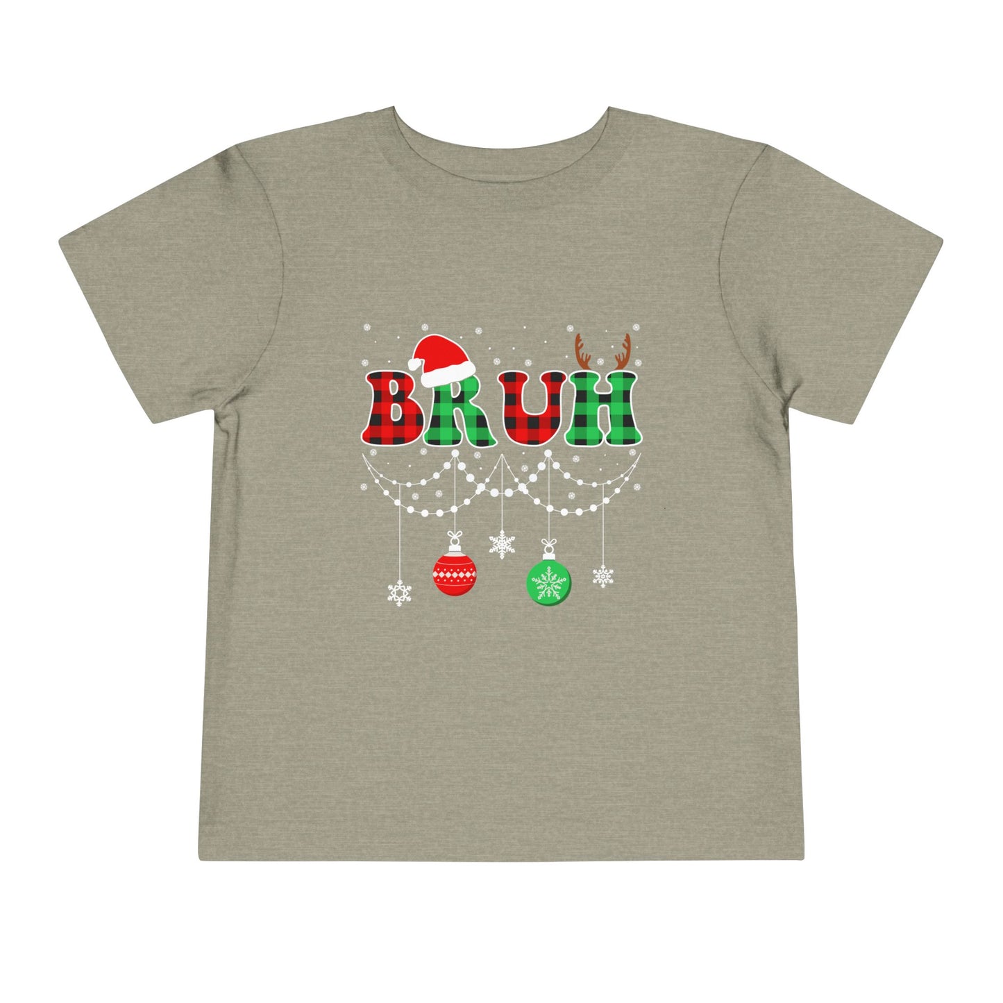 Toddler Tee - 'BRUH' Plaid Christmas Baby Shirt with Santa Hat & Reindeer Antlers