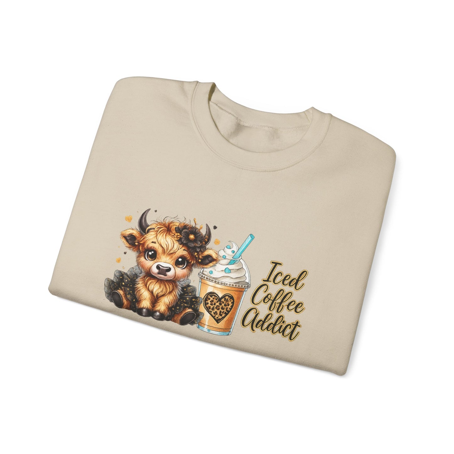 Iced Coffee Addict Sweatshirt — Cute Calf & Iced Coffee Graphic Crewneck