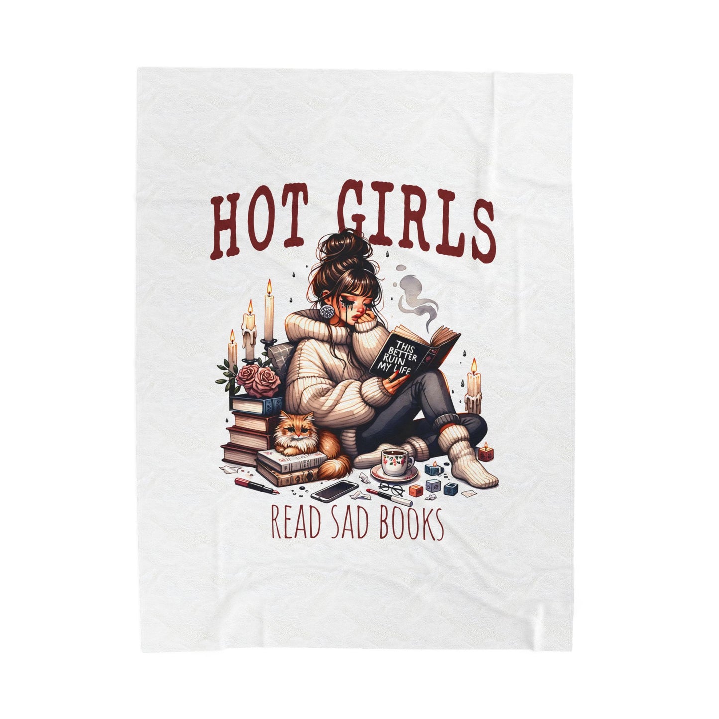 Velveteen Blanket — "Hot Girls Read Sad Books" Cozy Booklover Throw