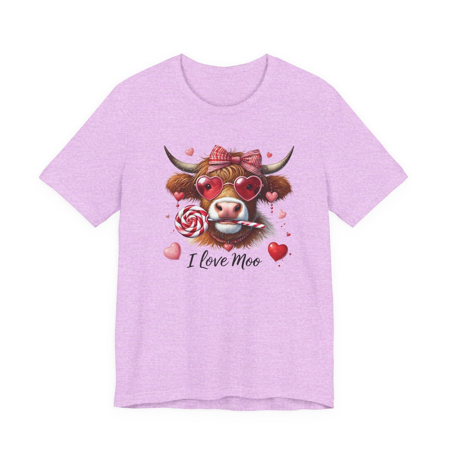 “I Love Moo” Highland Cow Cute Heart & Candy Graphic Tee