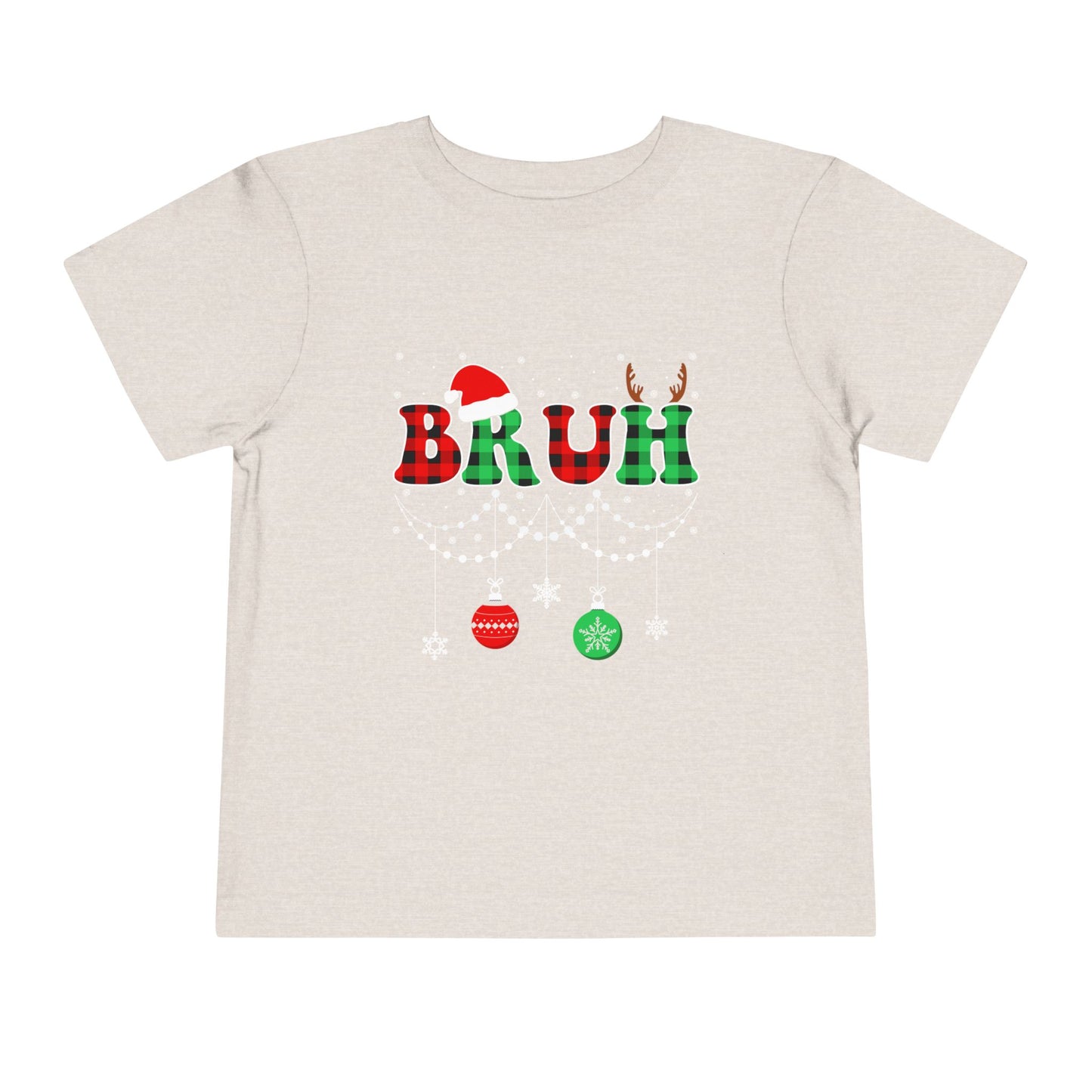 Toddler Tee - 'BRUH' Plaid Christmas Baby Shirt with Santa Hat & Reindeer Antlers