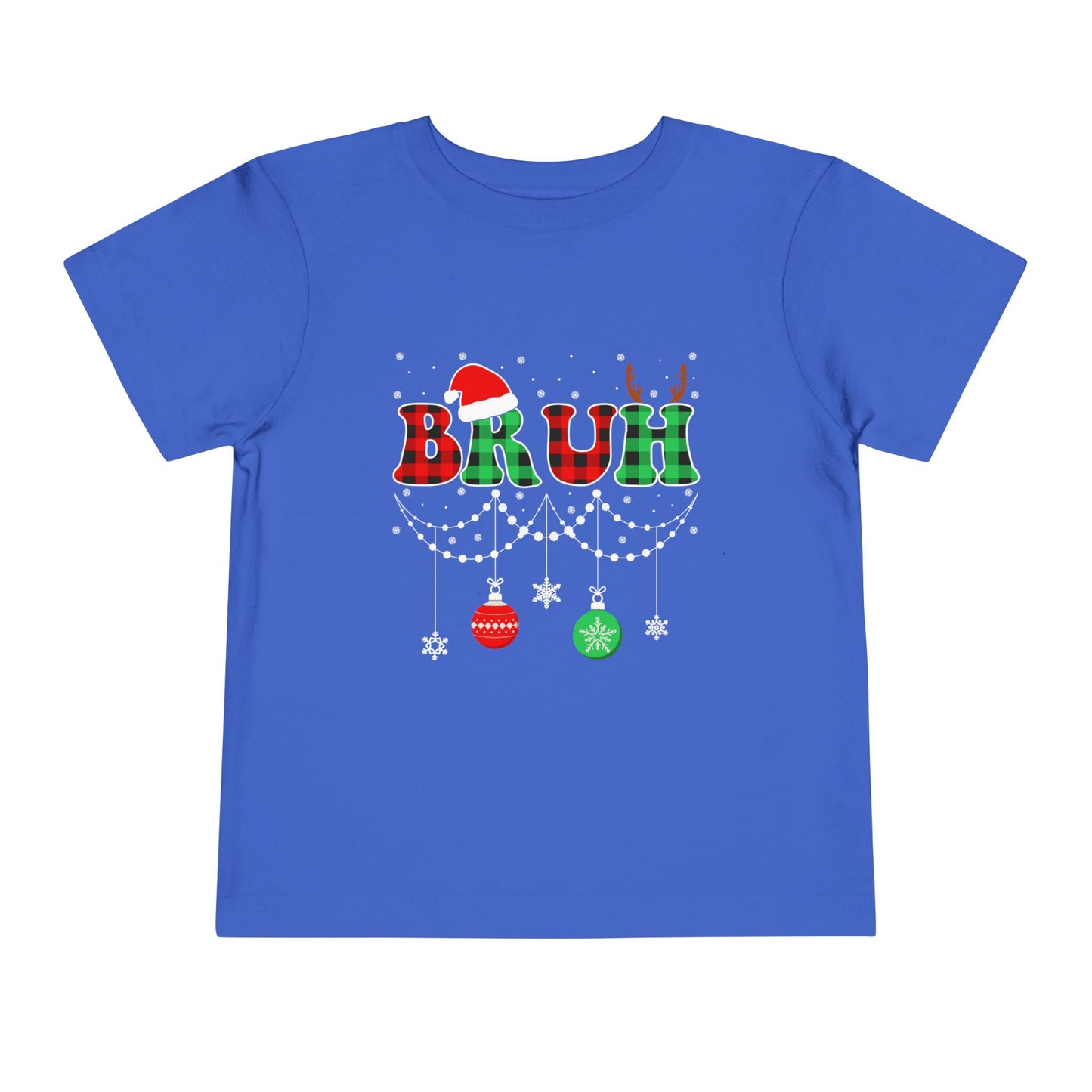 Toddler Tee - 'BRUH' Plaid Christmas Baby Shirt with Santa Hat & Reindeer Antlers