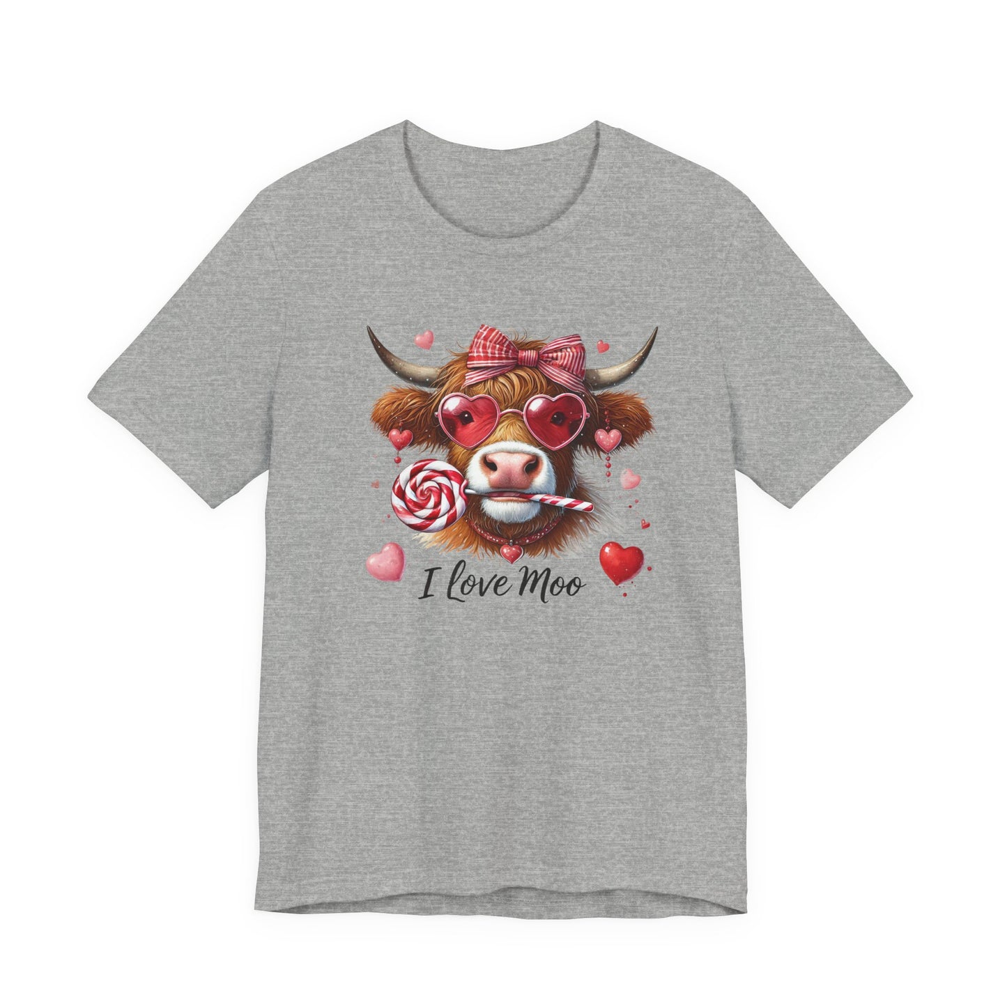 “I Love Moo” Highland Cow Cute Heart & Candy Graphic Tee