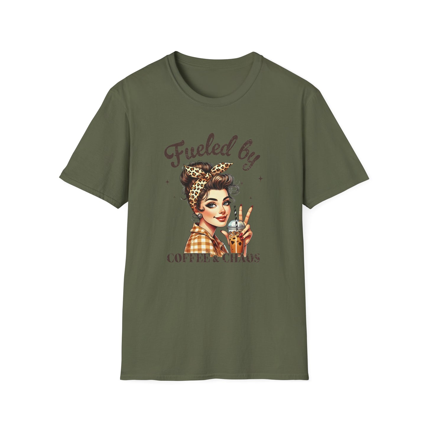 Fueled by Coffee & Chaos T-Shirt — Retro Rosie Woman Graphic Tee