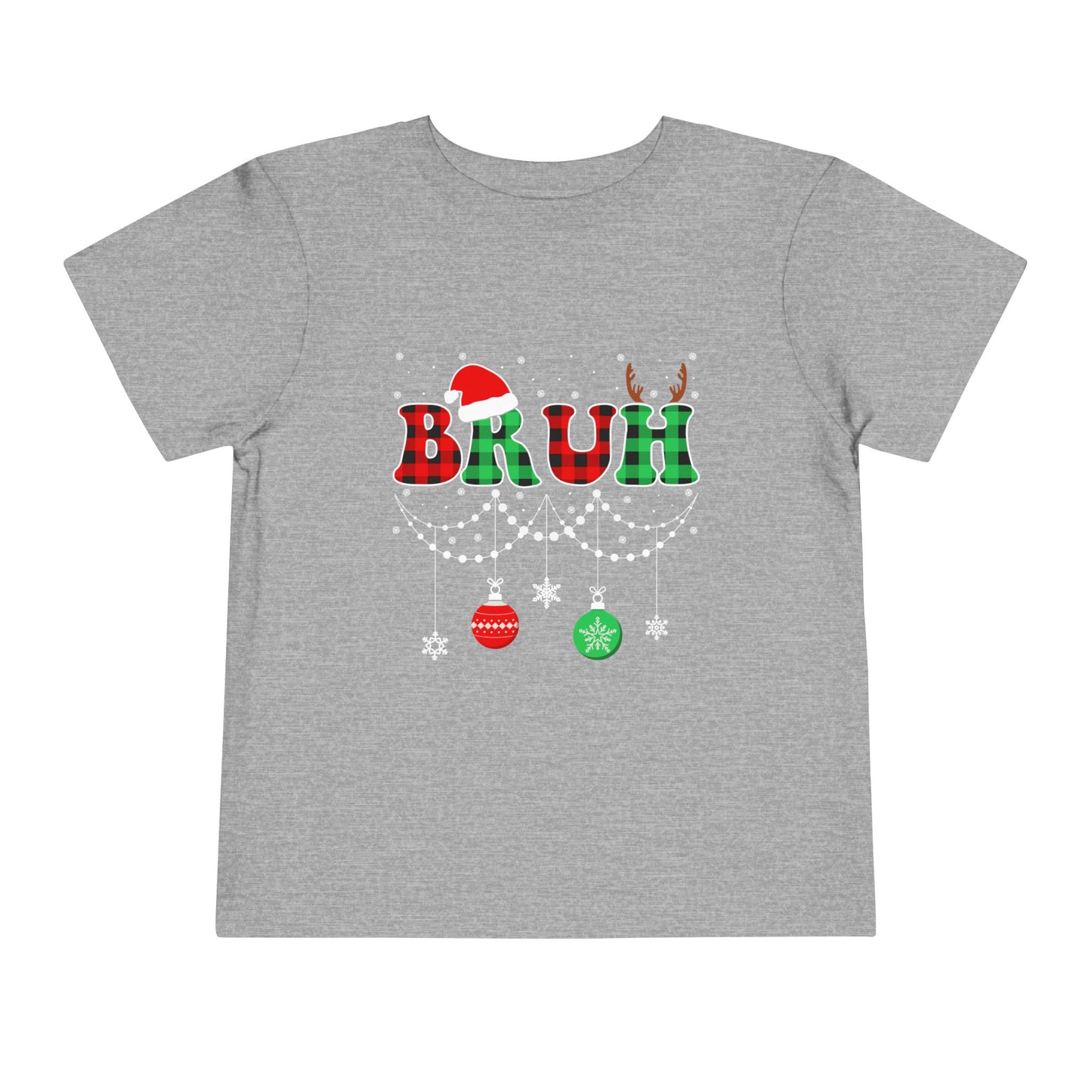 Toddler Tee - 'BRUH' Plaid Christmas Baby Shirt with Santa Hat & Reindeer Antlers