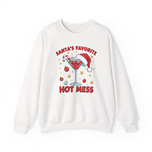 Crewneck Sweatshirt — "Santa's Favorite Hot Mess" Holiday Cocktail Sweatshirt