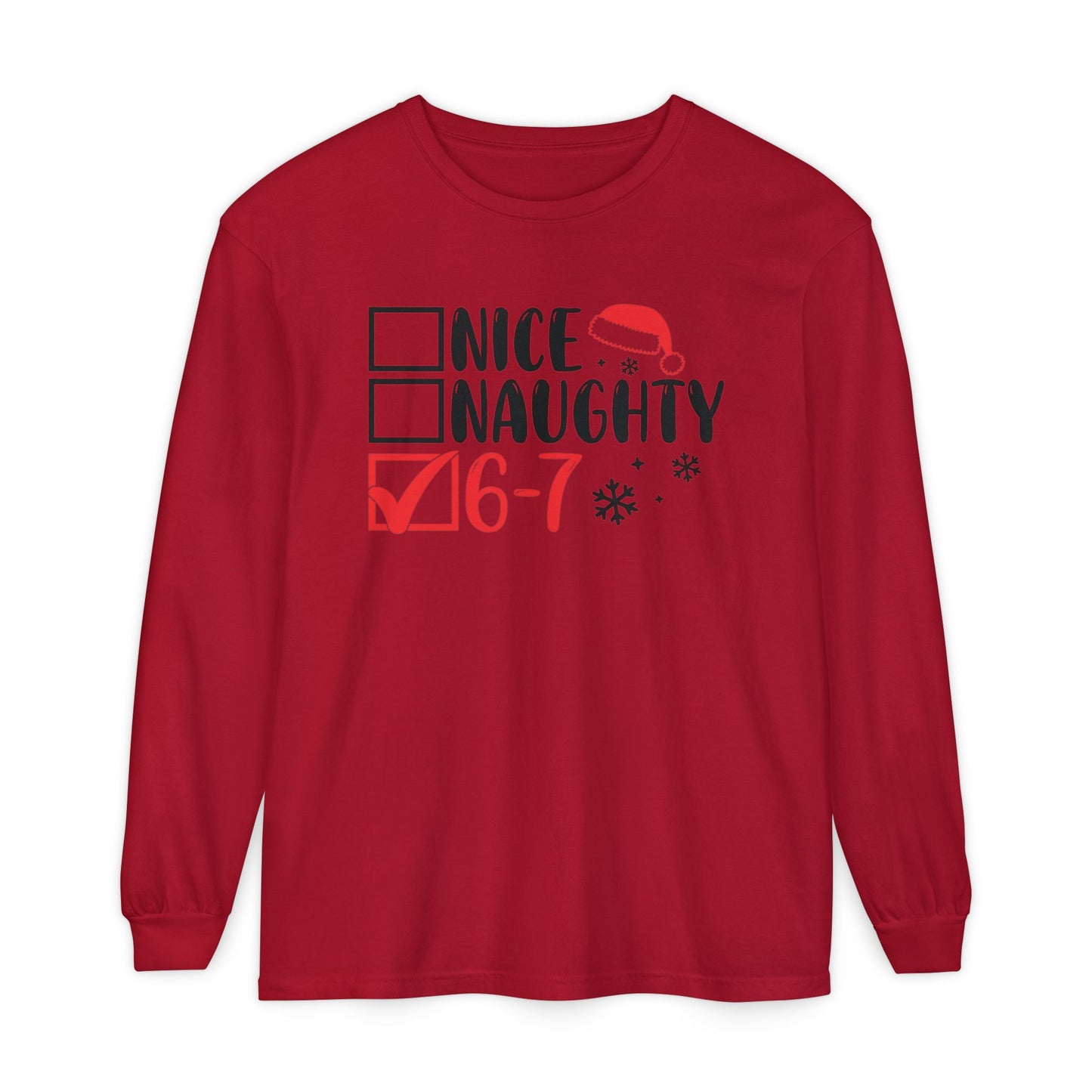 Nice Naughty 6-7 Checklist Long Sleeve T-Shirt | Christmas Santa Hat