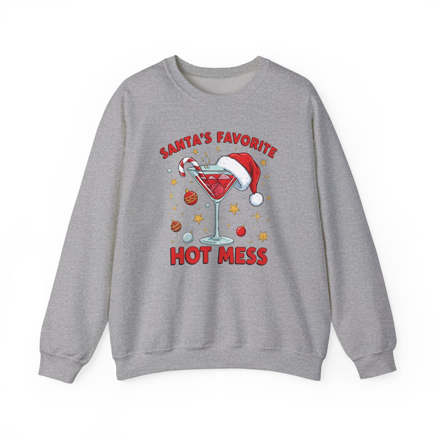 Crewneck Sweatshirt — "Santa's Favorite Hot Mess" Holiday Cocktail Sweatshirt