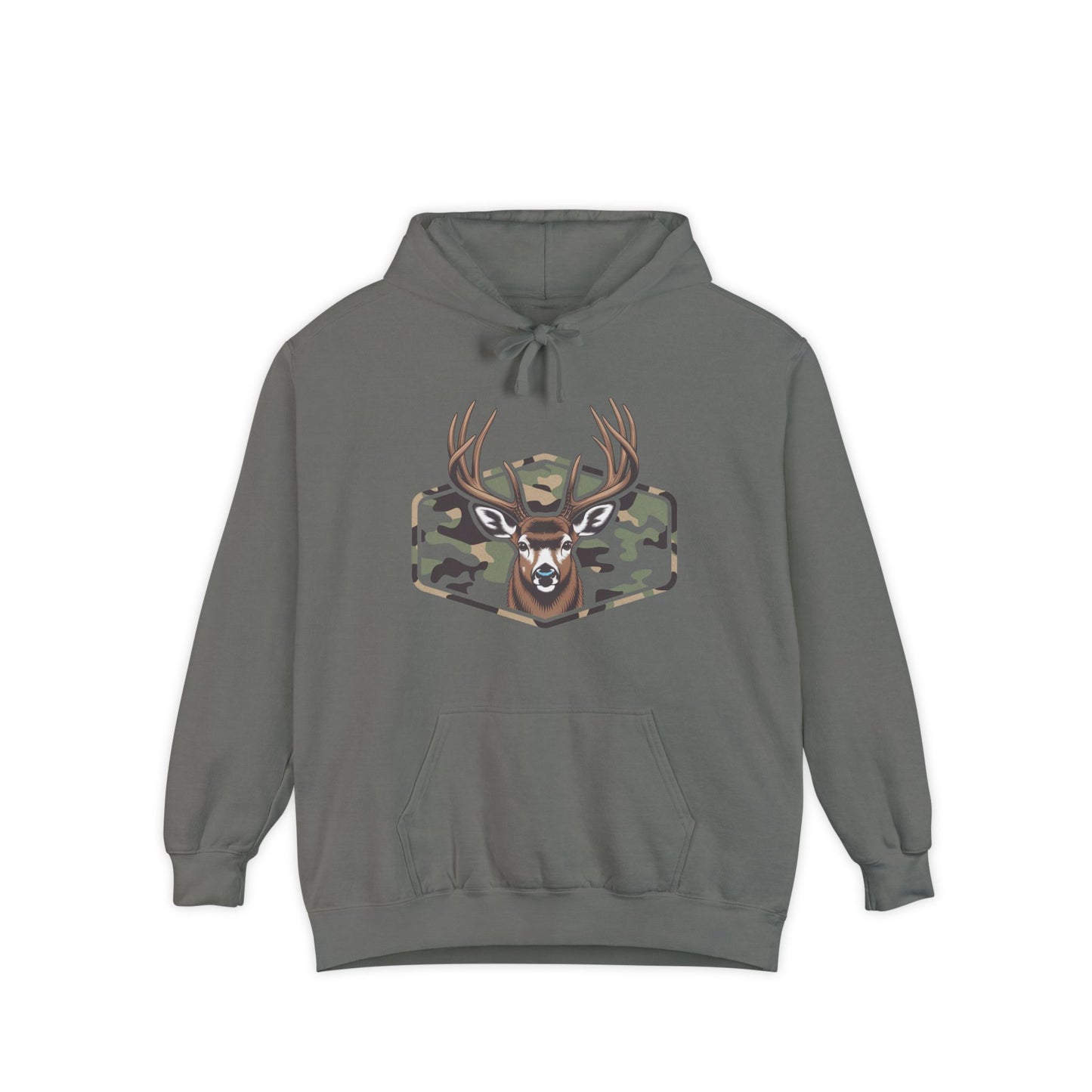 Deer Camo Patch Hoodie — Buck Antler Hunting Sweatshirt