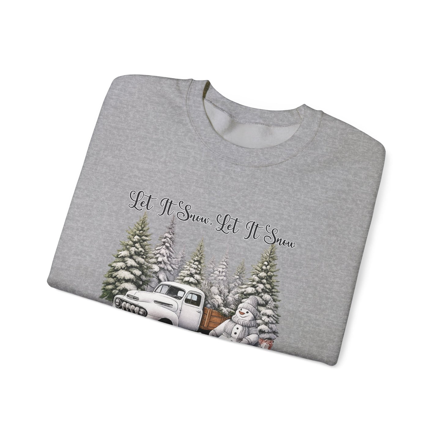 Let It Snow Crewneck Sweatshirt — Vintage Truck & Snowman Holiday Sweatshirt