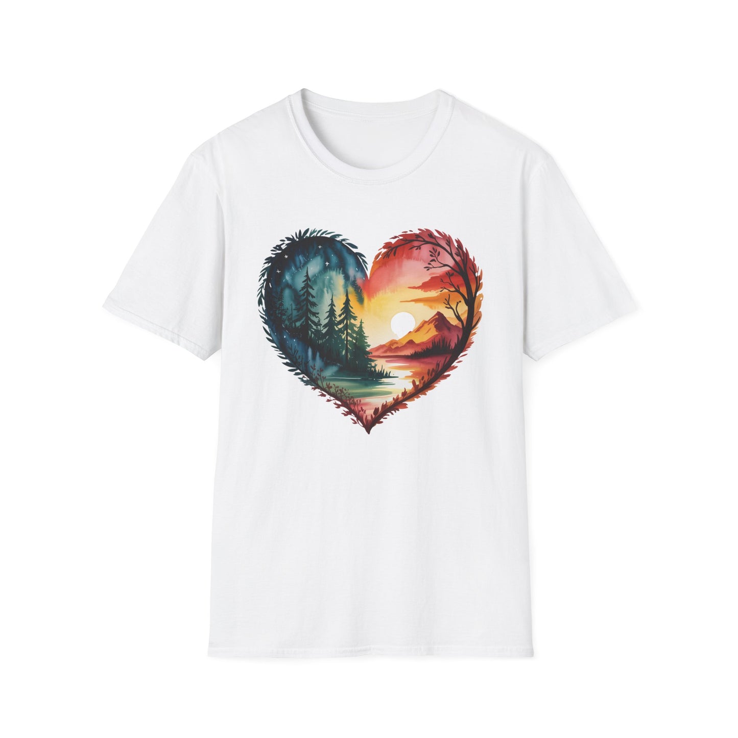 Heart Landscape T-Shirt — Sunrise & Forest Nature Graphic Tee