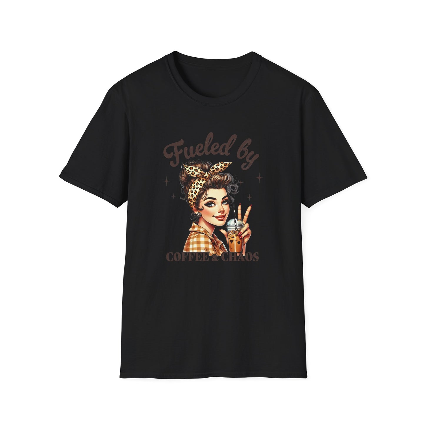 Fueled by Coffee & Chaos T-Shirt — Retro Rosie Woman Graphic Tee