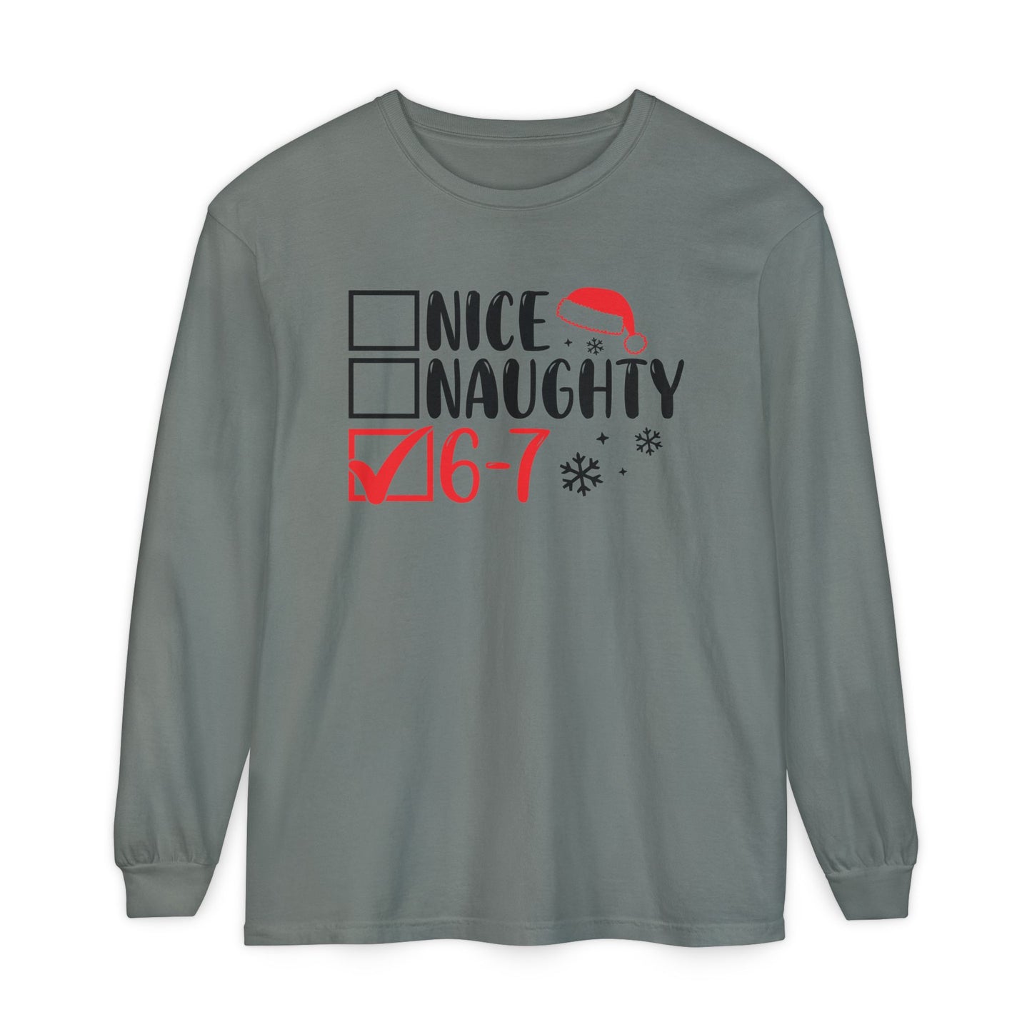 Nice Naughty 6-7 Checklist Long Sleeve T-Shirt | Christmas Santa Hat