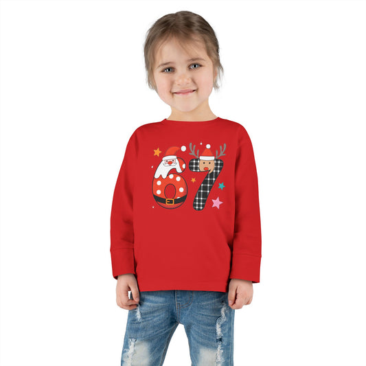 Toddler Long Sleeve Tee — Christmas 87 Santa & Reindeer Number Holiday Shirt