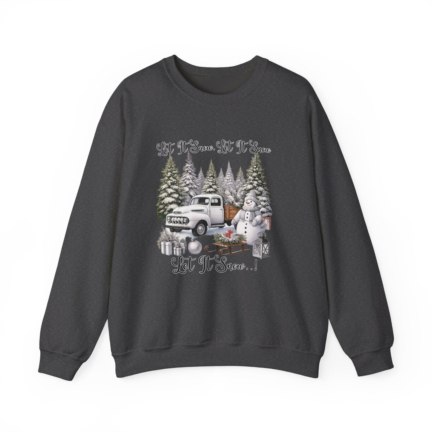 Let It Snow Crewneck Sweatshirt — Vintage Truck & Snowman Holiday Sweatshirt