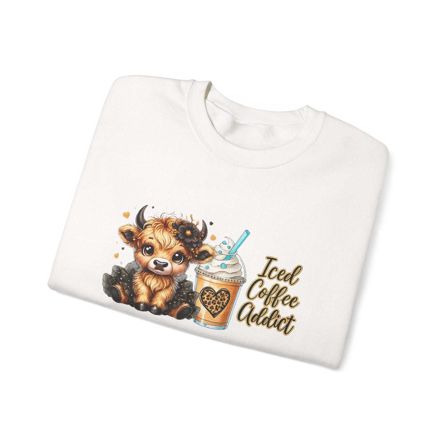 Iced Coffee Addict Sweatshirt — Cute Calf & Iced Coffee Graphic Crewneck