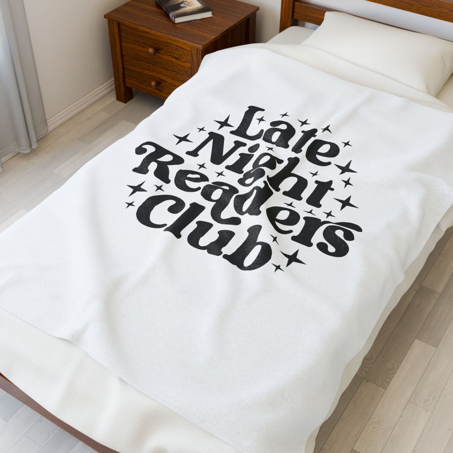 Plush Blanket — "Late Night Readers Club" Cozy Velveteen Throw for Book Lovers