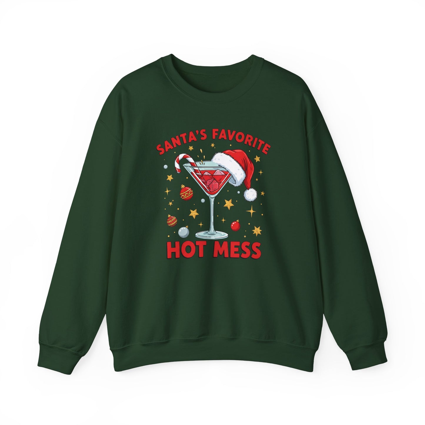 Crewneck Sweatshirt — "Santa's Favorite Hot Mess" Holiday Cocktail Sweatshirt