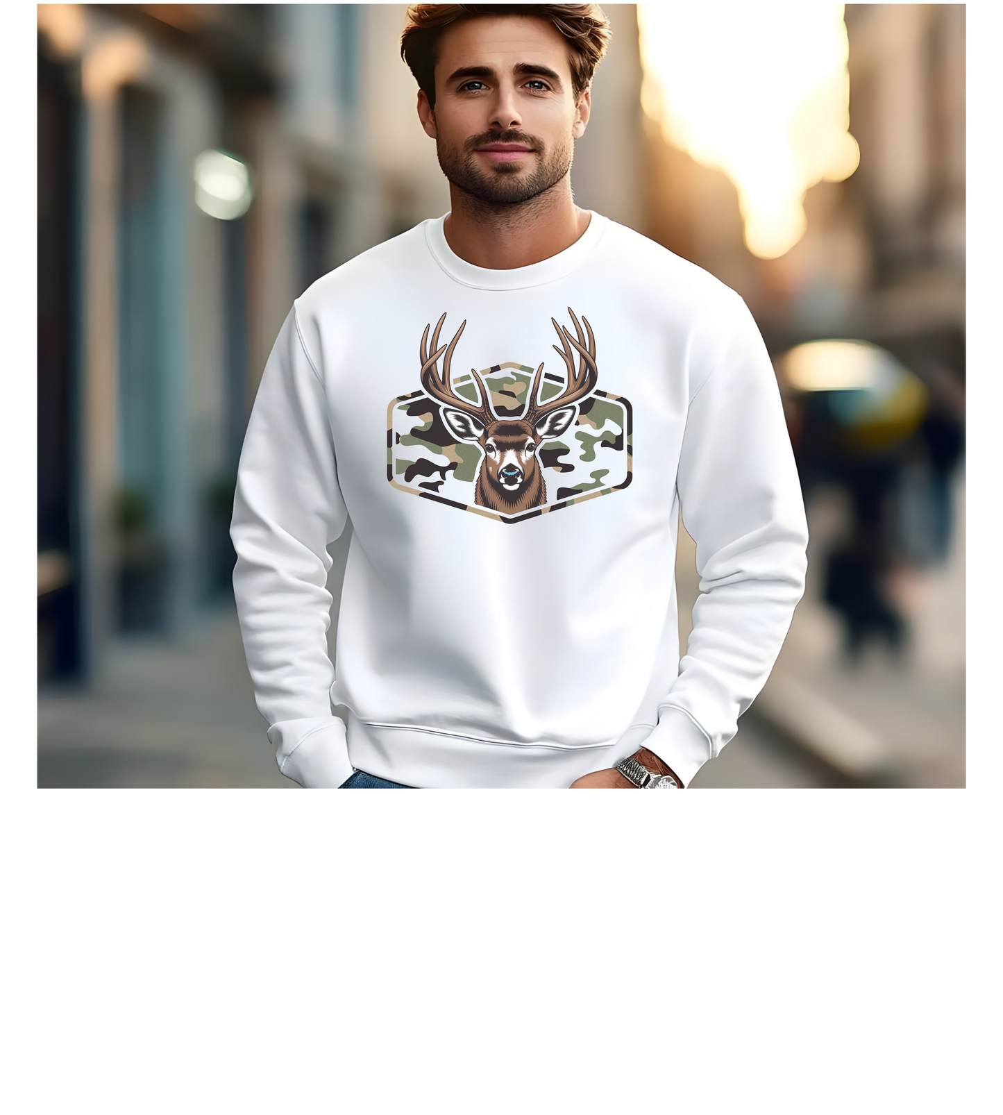 Deer Camo Patch Hoodie — Buck Antler Hunting Sweatshirt