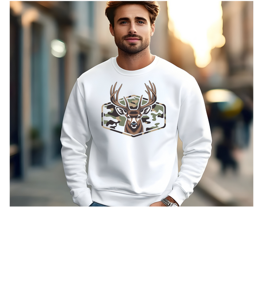 Deer Camo Patch Hoodie — Buck Antler Hunting Sweatshirt