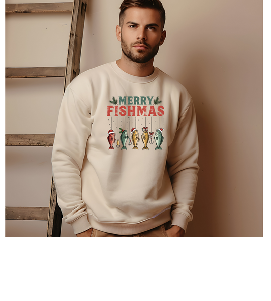 Merry Fishmas Sweatshirt - Funny Christmas Fishing Crewneck