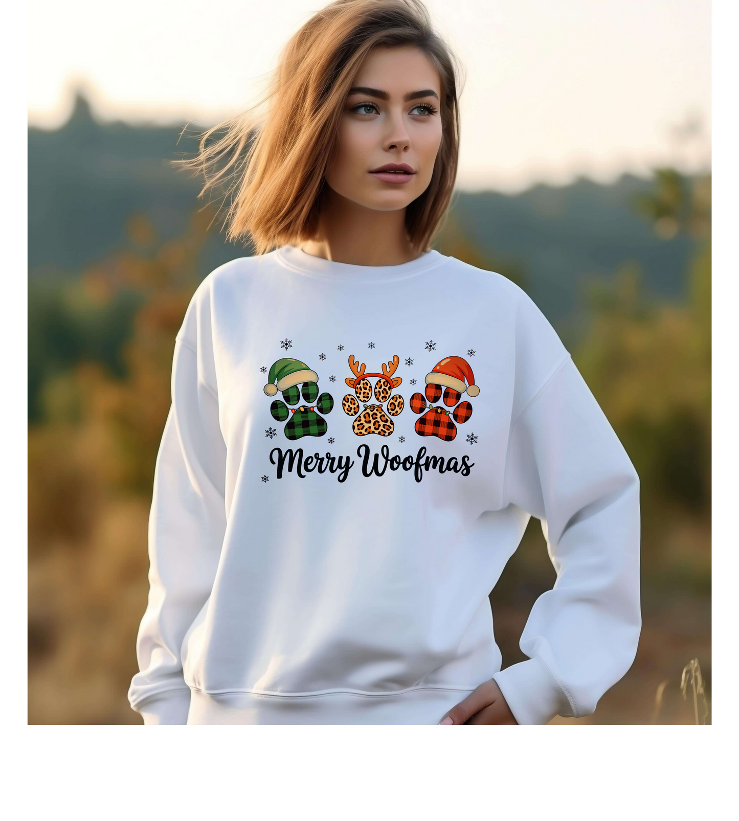 Merry Woofmas Sweatshirt — Cute Dog Paw Christmas Crewneck