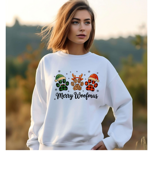 Merry Woofmas Sweatshirt — Cute Dog Paw Christmas Crewneck