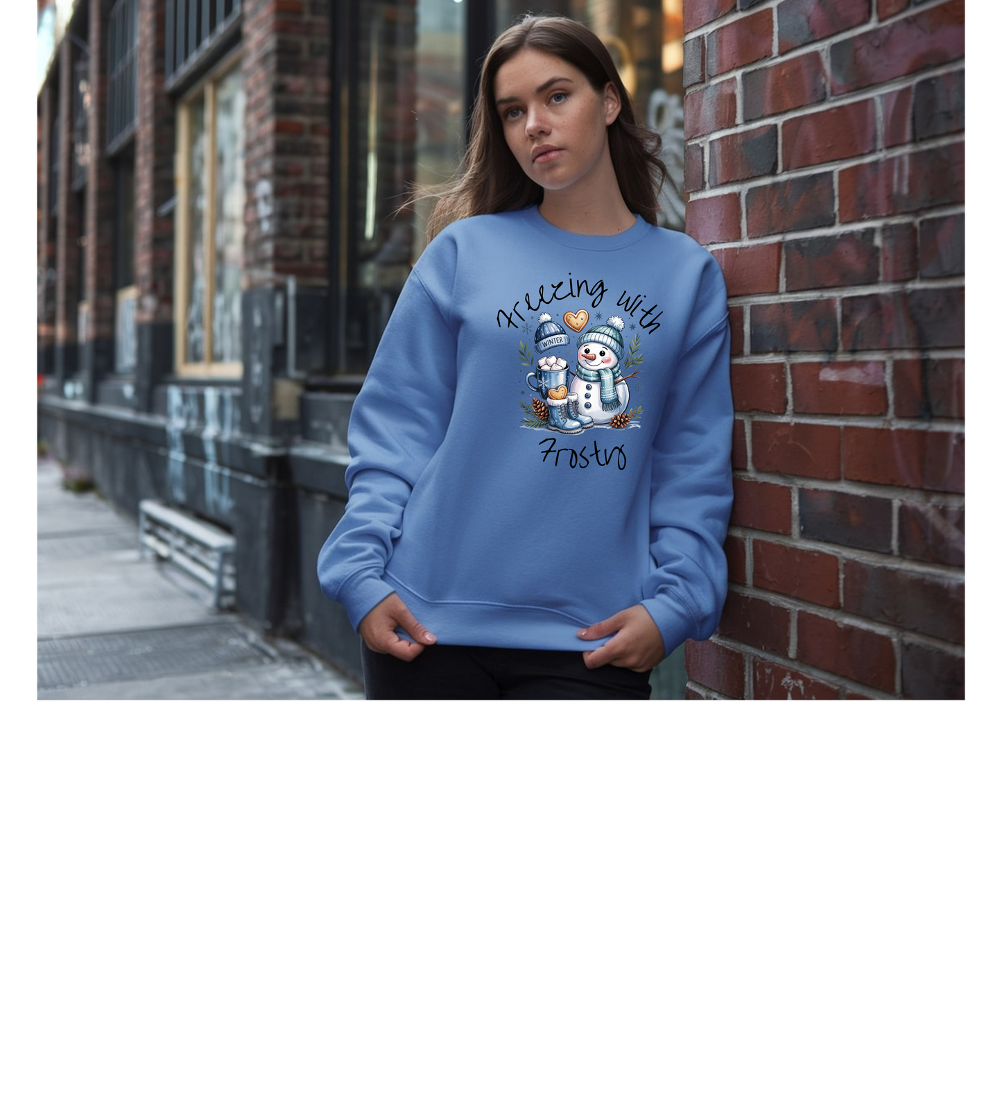 Reelin With Winter Snowman Crewneck Sweatshirt | Cute Holiday Winter Design