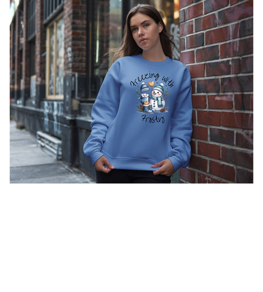 Reelin With Winter Snowman Crewneck Sweatshirt | Cute Holiday Winter Design