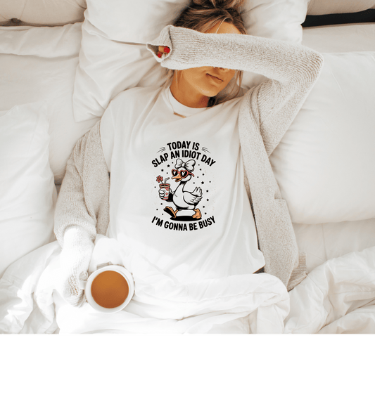 Funny Duck T-Shirt - "Today Is Slap An Idiot Day" Cute Cartoon Tee