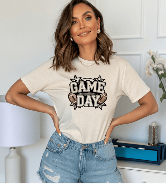 Game Day Football T-Shirt — Leopard Accent "GAME DAY" Graphic Tee