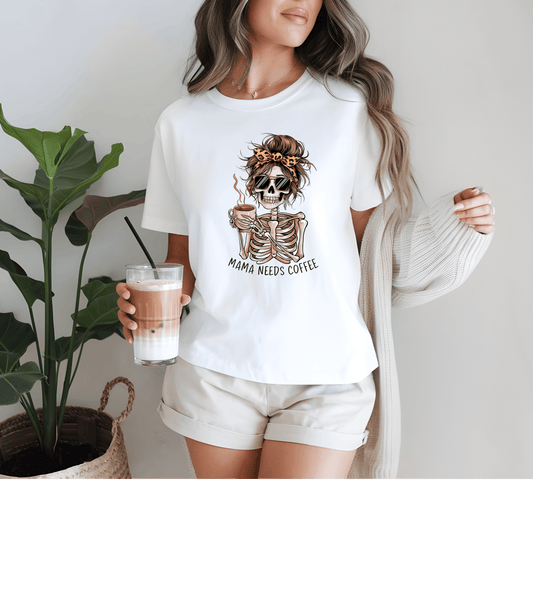 Mama Needs Coffee T-Shirt — Skull Mom Coffee Graphic Tee