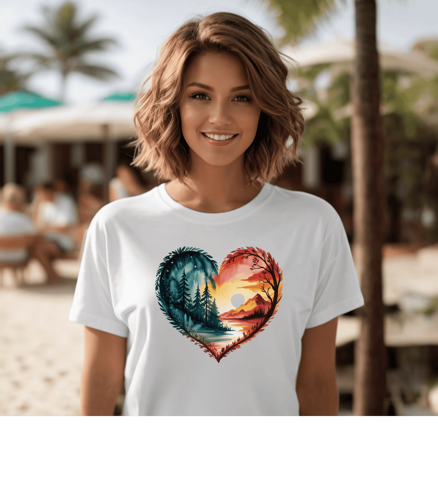 Heart Landscape T-Shirt — Sunrise & Forest Nature Graphic Tee